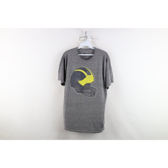 Retro Adidas Mens M University of Michigan Football Helmet Jersey Knit T-Shirt - Picture 1 of 11